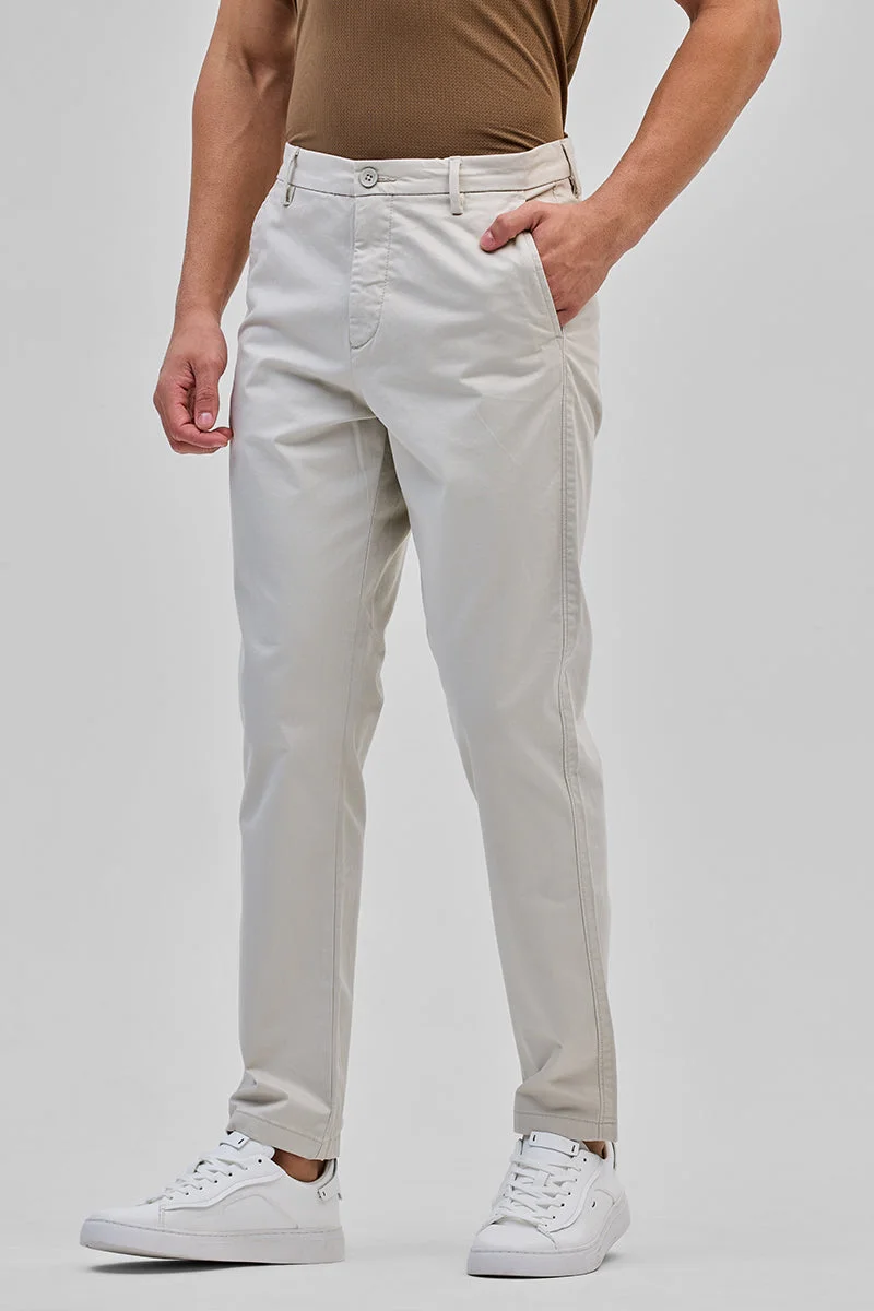 Snitch Cream Cream Slim Fit Trousers for Men | Best Price UAE